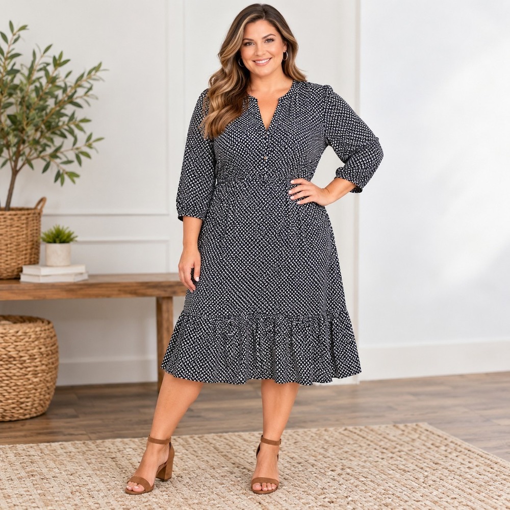Old Navy Henley Tier Midi Dress Women's XL Prairie Country Chic Ditzy Boho Flowy